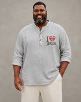 Big & Tall Men's I Love Jesus Love Cross Printed Collar Long Sleeve Shirt