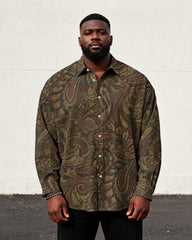 Big & Tall Men's Vintage Brown Paisley Print Long Sleeve Shirt