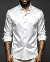 S-6XL Business Casual Solid Color Satin Shirt Non-iron