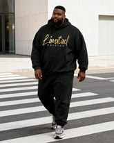 Big & Tall Men's Black And Gold "Limited Edition" Slogan Print Hoodie Set