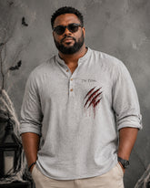 Big & Tall Men's I 'M FINE Chest Claw Mark Print Stand Collar Long Sleeve Shirt