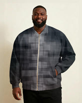 Big & Tall Men's Gradient Check Simple Printed Zipper Long Sleeve Jacket
