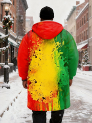 Big & Tall Men's Reggae Splash Ink Spades A Printed Velvet Thickened Long Hooded Coat