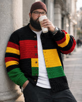 Big & Tall Men's Geometric Color-blocking Knit Cardigan
