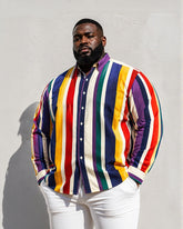 Big & Tall Men's Colorful Vertical Stripe Print Long Sleeve Shirt