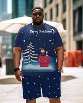 Big Men's Christmas Holiday Cartoon T-Shirt Shorts Set