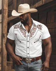 Men's Plus Size Western Style Daily Casual Textured Short Sleeve Shirt