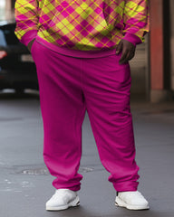 Men's Plus Size Rose Red Classic Grid Hoodie Set of Two