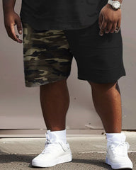 Street Casual Camouflage Patchwork Printed Black Large Men's Set