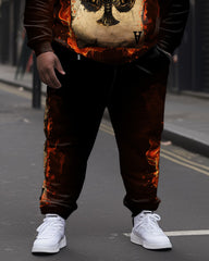 Men's Big & Tall Poker Flame Ace of Spades Long Sleeve Hoodie Set