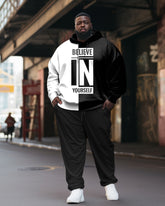 Big & Tall Men's Casual Hip Hop Believe In Yourself Long Sleeve Hoodie Set