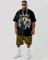 3D Lion Print T-Shirt Shorts Suit Men's Plus Size