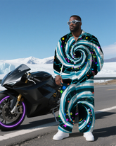 Big Guy's Abstract Vortex Technological Theme Daily Casual Long Sleeve Shirt and Pants Set