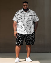 Men's Big & Tall Casual Classic Retro Color Block Cracked Street Short Shirt Shorts Set