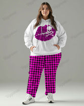 Women's Street Fashion Vintage Colorblock Plaid Skull Print Plus Size Hoodie Suit