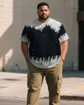 Men's Plus Size Grey & Black Tie-Dye Contrast Loose Round Neck Short Sleeve Tee