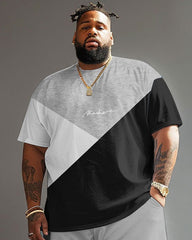 Street Casual Gray Colorblock Printed Large Men's Set