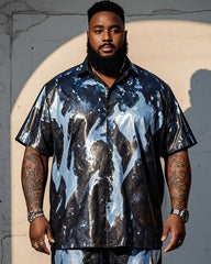 Men's Plus Size Splash Ink Print Short Sleeve Shirt Shorts Suit
