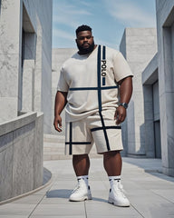 Big Man Apricot Black Line Short Sleeve T-Shirt And Pants Suit