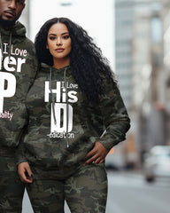 Couple's Large Size His/Her Edicaton Camouflage Hoodie Set