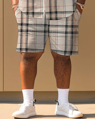 Men's Plus Size Casual Khaki Print Short Sleeve Shirt Shorts Suit