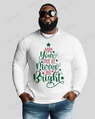 100% Cotton-Merry Christmas Men's Plus Size Long Sleeve T-Shirt