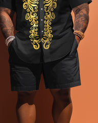 Big Men's Classic Pattern Short Sleeve Shirt Shorts Set
