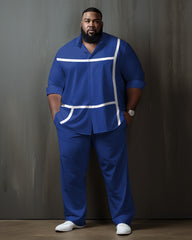 Plus Size Men's Blue Stripe Gradient Long Sleeve Walking Suit
