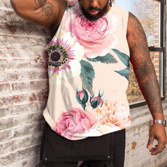 Pink Plus Size Casual Floral Bud Vest
