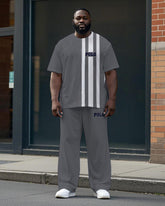 Men's Big Size Simple Fashion Stripe POLO Letter Printed Casual Short Sleeve T-shirt Pants Set