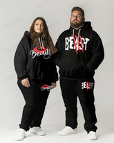 Couples Fashion Casual Plus Size Beauty And Beast Letter Print Hoodie Suit