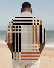 Big & Tall Men's Orange Plaid Long Sleeve Bamboo Hemp Texture Shirt