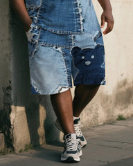 Big & Tall Men's Blue Denim Bear Print Vest Shorts Suit