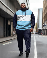 Men's Plus Size Athleisure Long Sleeve Color Block Hoodie Sports Color Block Two Piece Set