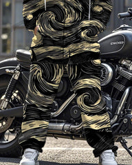 Contrasting Van Gogh Print Plus Size Long-sleeved Zipper Hoodie Set