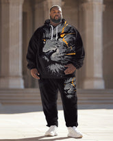 Mens Street Fashion Graffiti Black Tiger Print Plus Size Hoodie Suit