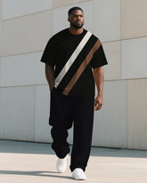 Men's Plus Size Striped Colorblock Printed T-shirt Trousers Suit