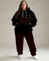 Women's Street Fashion Vintage Leopard Star Print Plus Size Hoodie Suit