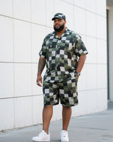 Big Men's Outdoor Mountain Climbing Activities Pair Style Camouflage Short Sleeve Shirt Shorts Suit