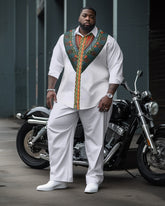 Men's Plus Size Ethnic Colorblock Pattern Long Sleeve Shirt Two-Piece Set