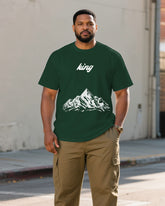 Men's Plus Size Green Chest Peak King Print Loose Round Neck Short Sleeve T-Shirt