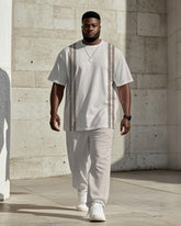 Men's Plus Size Daily Casual Ethnic Stripe Printed T-shirt Trousers Suit