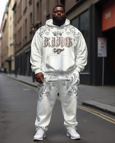 Big Men's Street Fashion Vintage Pattern King Letter Print Hoodie Set