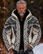 Men's Retro Viking Wings Pattern Art Zip-up Cozy Hooded Sweater