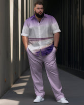 Men's Large Size Gradient Pattern Short Sleeve Shirt Shorts Set