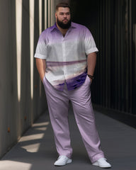 Men's Large Size Gradient Pattern Short Sleeve Shirt Shorts Set