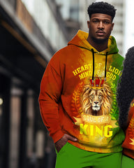 Couple Big and Tall Casual Color Lion Retro Long Sleeve Hoodie Set