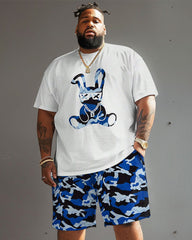 Big Men's Street Casual Graffiti Rabbit Camouflage T-shirt Shorts Set