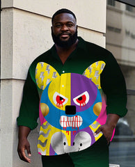 Big Men's Fierce Sad Bear Theme Gradient Effect Long Sleeve Shirt Pants Set