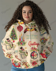 Women's Plus Retro Christmas Pattern Print Long-sleeved Hoodie